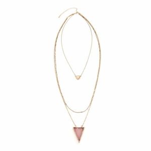 Gold tone 3 strand pink necklace (2)